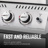 Control panel of a Royal Gourmet gas grill with electronic ignition system labeled 'Fast and Reliable'.