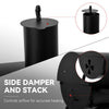 Royal Gourmet Black side damper and stack with close-up details on a gray background