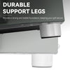 Close-up of a Royal Gourmet  grill support leg assembly with white cylindrical legs and a dark metal bracket, with text reading 'DURABLE SUPPORT LEGS' and a smaller supporting line of copy.