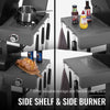 Portable Royal Gourmet stove with side shelf and burner, featuring cooking items and condiments.