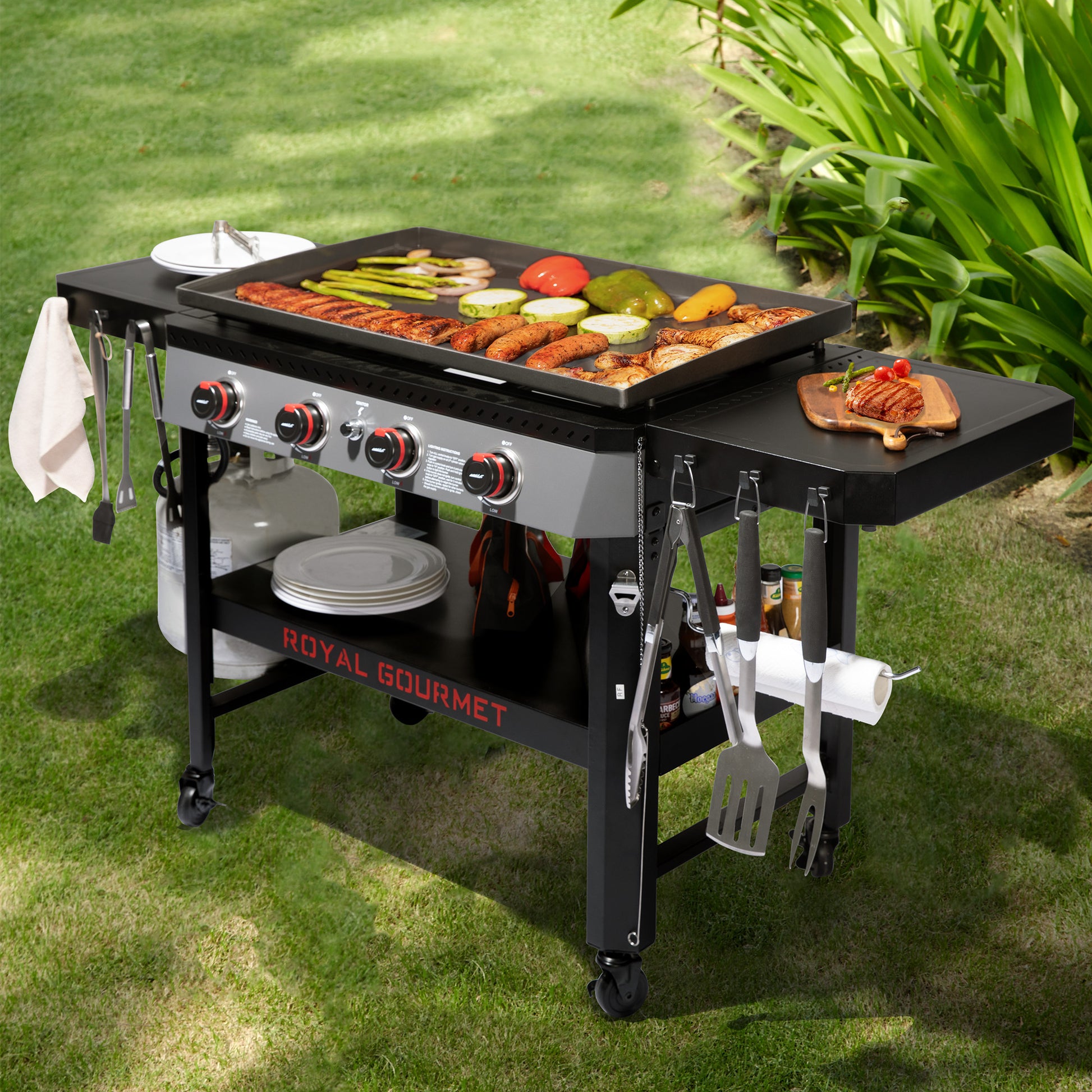 Royal Gourmet GB4005 propane griddle full setup outdoor backyard