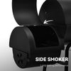 Black side smoker Royal Gourmet  grill with open lid on a white background
