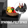 Royal Gourmet Black outdoor grill with a basket of vegetables and a close-up of condiments on a white background