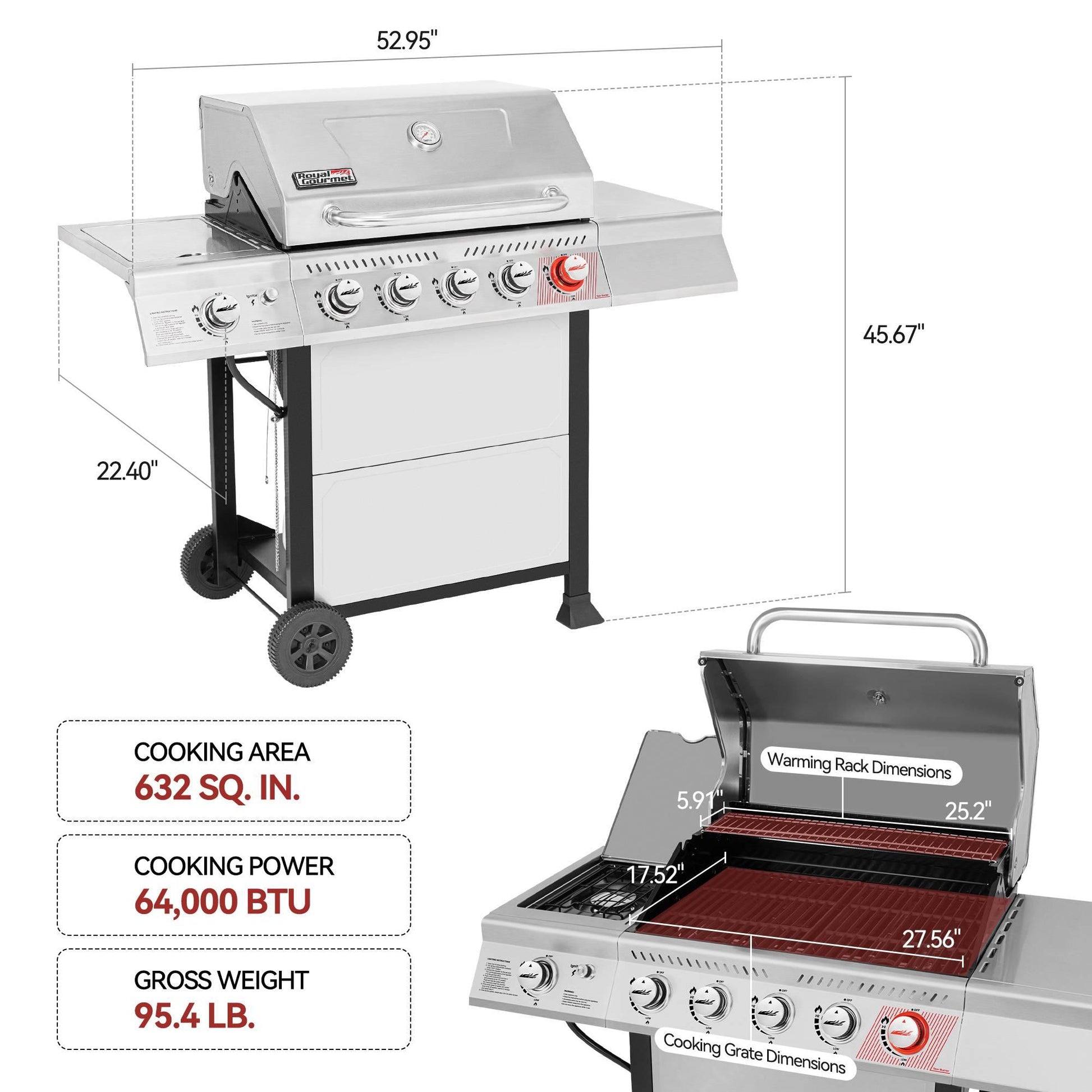 Royal Gourmet 4 - Burner Flap Top Liquid Propane 48000 BTU Gas Grill