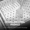 Creole Feast Stainless steel paddle on a perforated metal surface with text indicating it's included in the package.