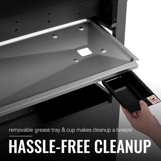 Removable Royal Gourmet grease tray and cup for hassle-free cleanup in a kitchen setting