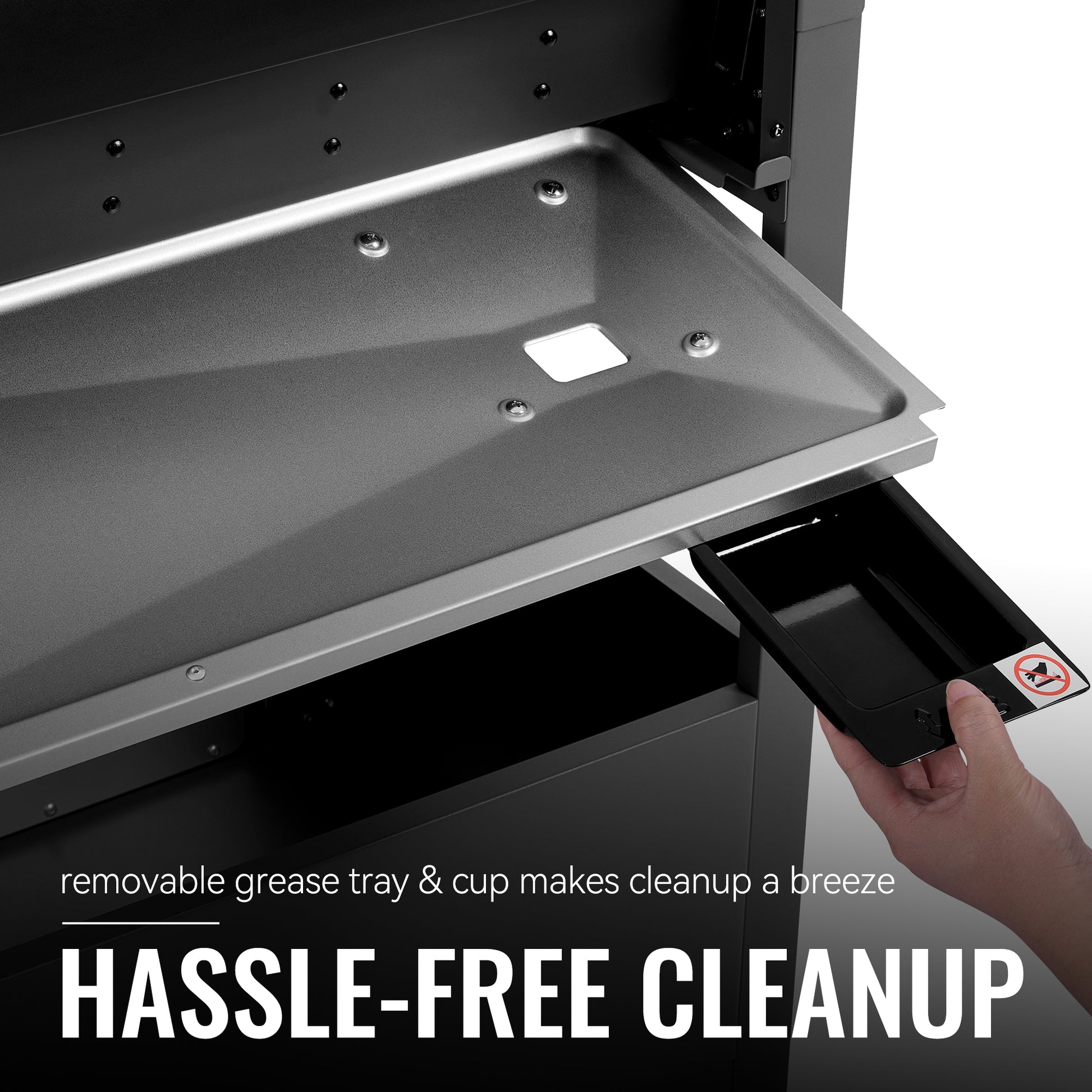 Removable Royal Gourmet grease tray and cup for hassle-free cleanup in a kitchen setting