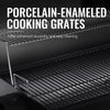 Porcelain-enameled cooking grates with text highlighting benefits