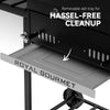 Removable ash tray feature on a Royal Gourmet grill with text highlighting hassle-free cleanup.