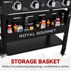 Royal Gourmet Black storage basket with labeled compartments for seasonings, condiments, or drinks on a white background.