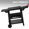 Black Royal Gourmet wheeled cart with side shelves and a hand pushing one side, shown on a light gray background with text reading 'EASY MOBILITY'.