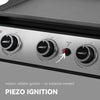 Stainless steel Royal Gourmet grill with piezo ignition system on a gray background