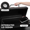 Royal Gourmet Black grill with integrated lid design, temperature gauge, and durable stainless steel material highlighted.
