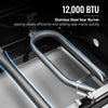Royal Gourmet Stainless steel sear burner with 12,000 BTU rating on a dark background