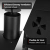 Black chimney ventilation system with flexible air vent on a gray background