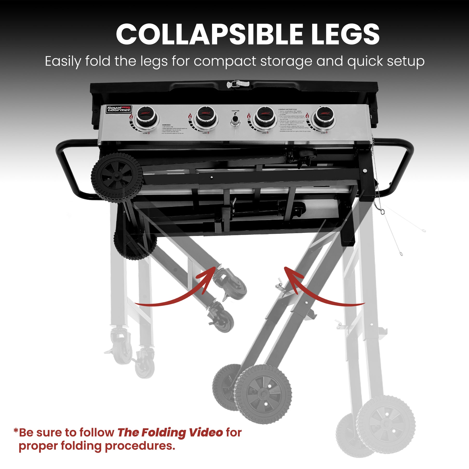 Royal Gourmet Gas grill with collapsible legs on a gray background