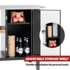 Royal Gourmet Black storage shelf with adjustable shelves, showing bottles and apples.