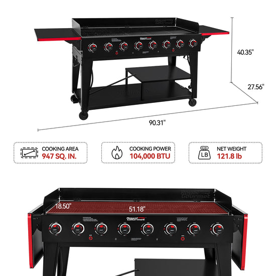 Royal Gourmet GB8003 8-burner gas grill assembly and dimensions