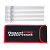 Set of metal skewers with a Royal Gourmet branded carrying case on a white background