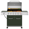 6-Burner Propane Gas Grill with Sear & Side Burners, Olive Green