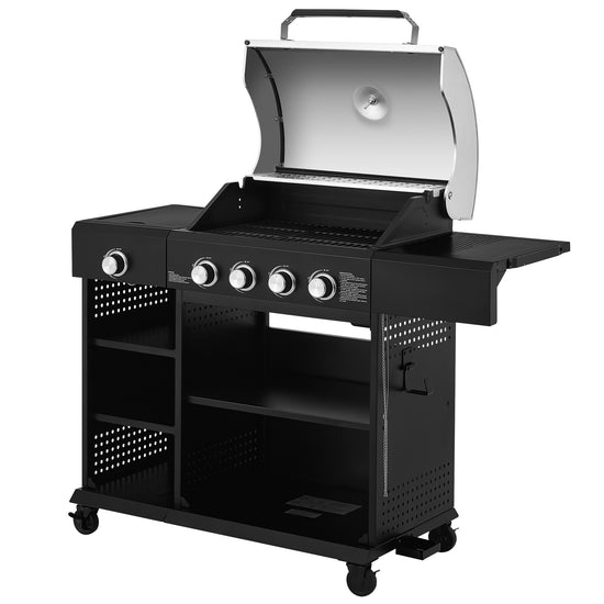Black Royal Gourmet gas grill with open lid on a white background