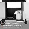 Cabinet-style bottom storage with LP cylinder inside a black metal cabinet.