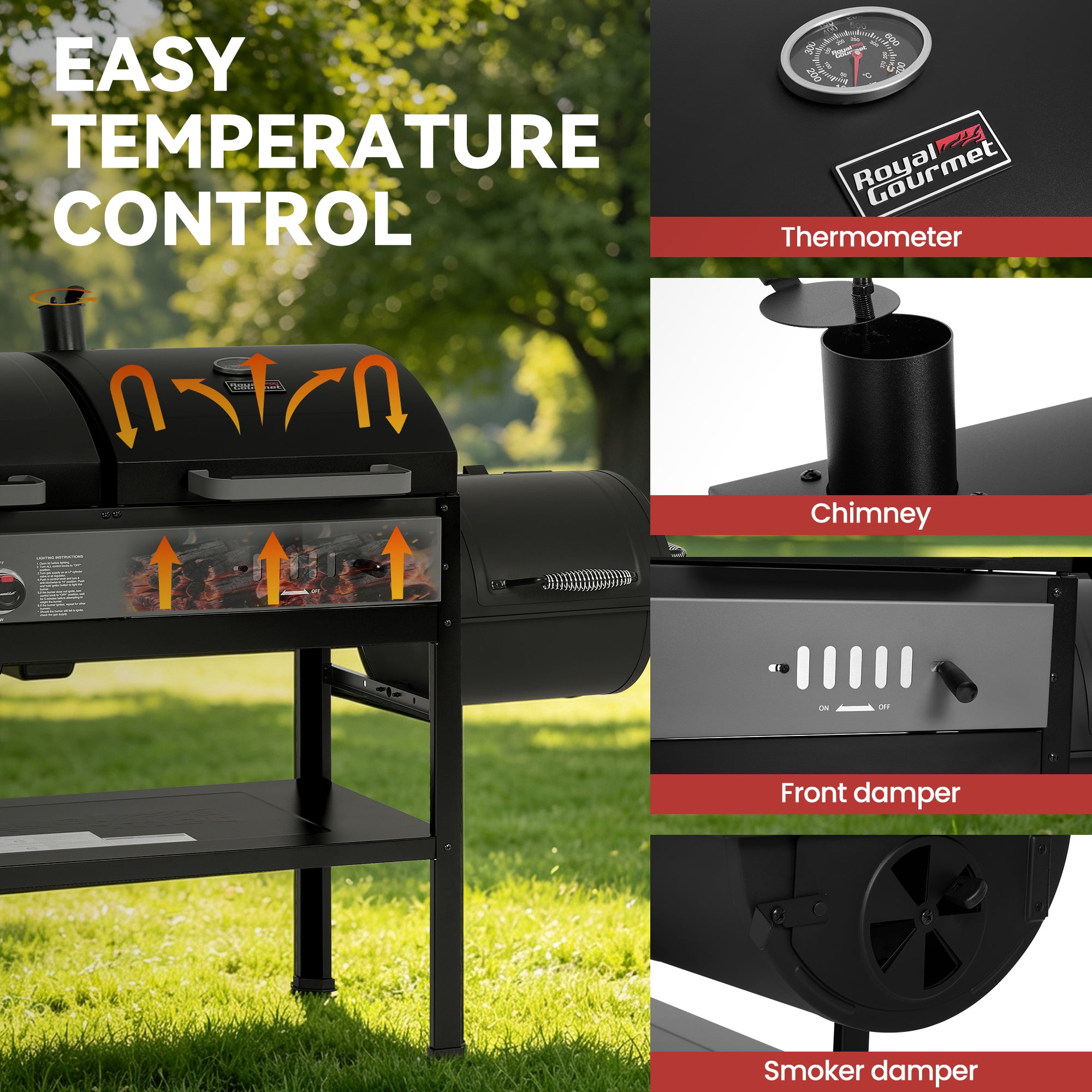 Royal Gourmet ZH3006Y Gas & Charcoal Grill Combo with Offset