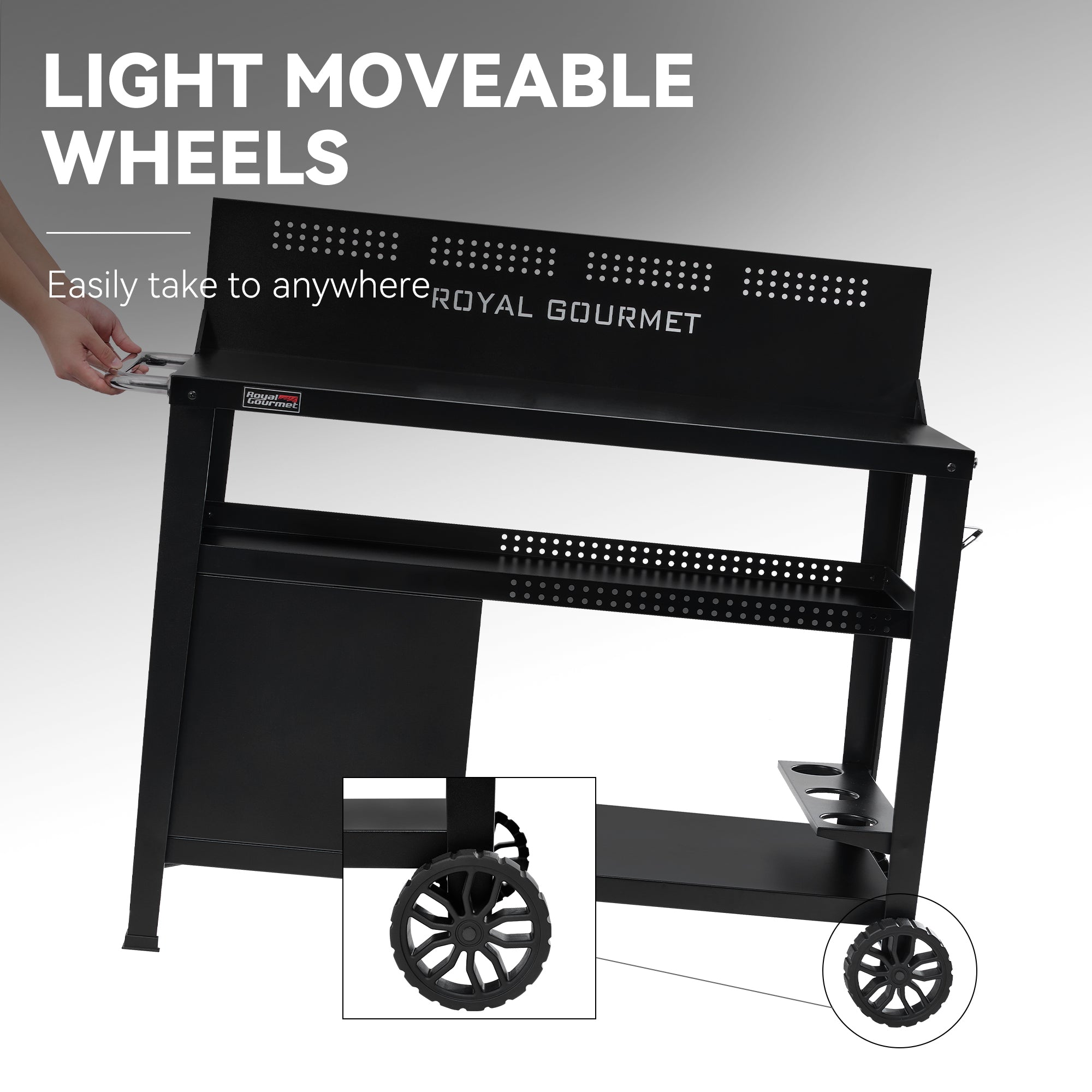 Royal Gourmet PC4401B 3-Tier BBQ Cart with Wind Guard | Outdoor