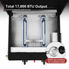 Stainless steel gas burners with 17,000 BTU output and stable gas pressure feature.