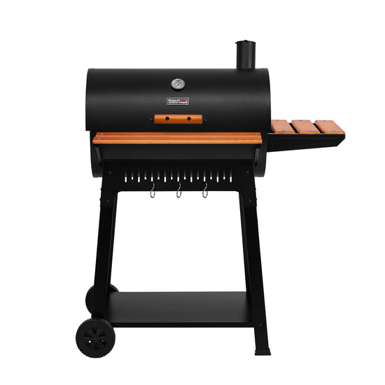Royal Gourmet Black barbecue grill with wooden accents on a white background