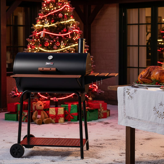 30-Inch Barrel Charcoal Grill with Wood-Painted Table