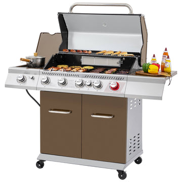 Royal Gourmet Gas grill with food on a white background