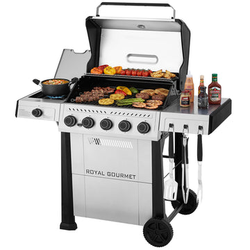 5-Burner Gas Grill with Side Burner in Silver