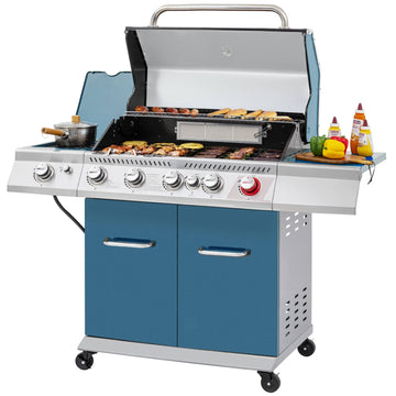 Royal Gourmet Gas grill with blue storage cabinets on a white background