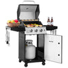 Royal Gourmet Black outdoor grill with food and drinks on a white background