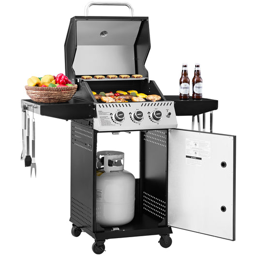3-Burner BBQ Liquid Propane Gas Grill for Outdoor, Black