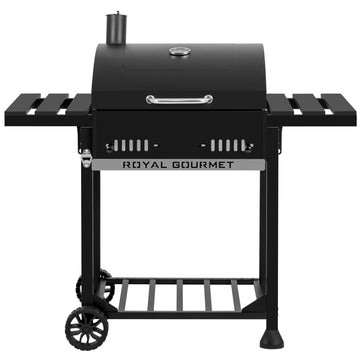 24-Inch Charcoal BBQ Grill with Foldable Side Shelves, Black
