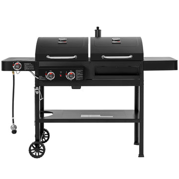 2-Burner Gas and Charcoal Combo Grill with Side Burner