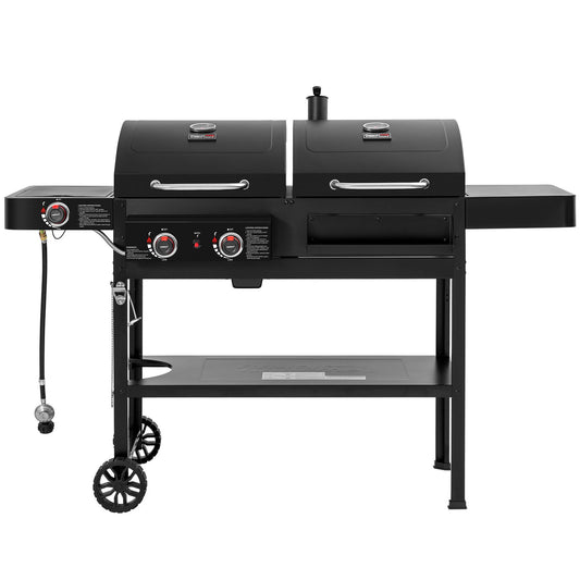 2-Burner Gas and Charcoal Combo Grill with Side Burner