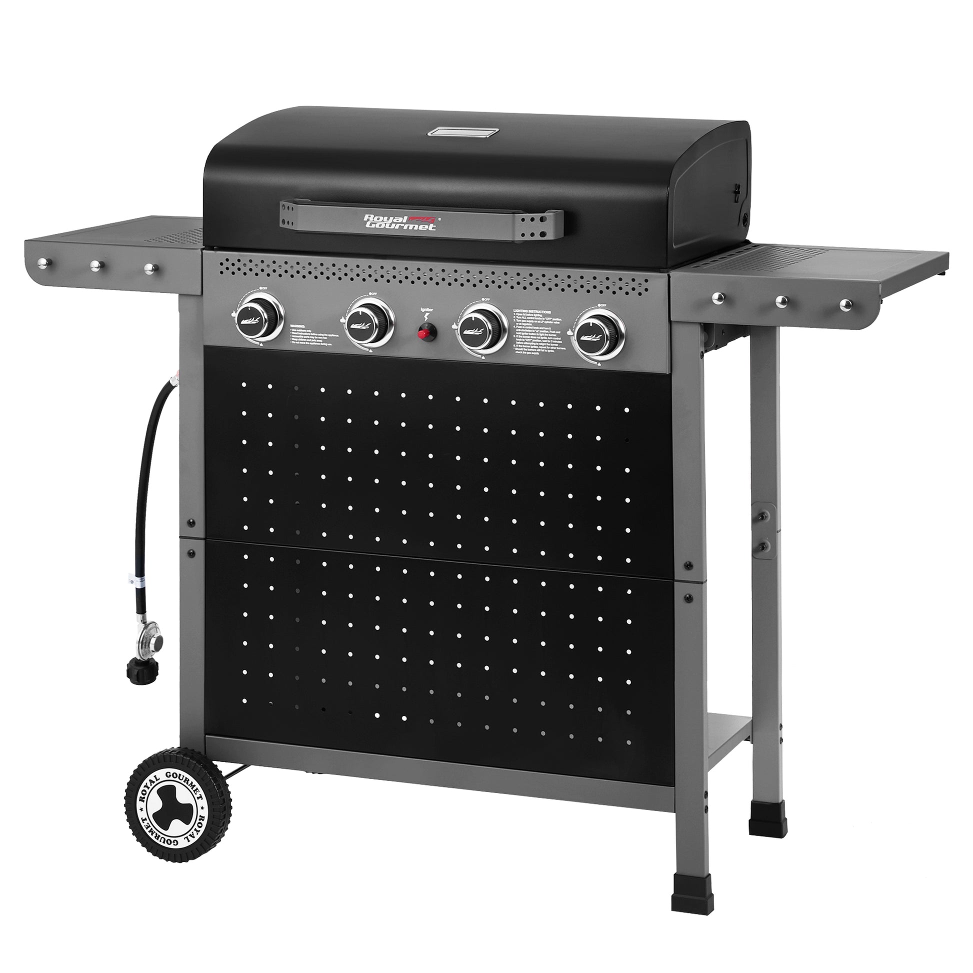 Black and gray Royal Gourmet barbecue grill on a white background