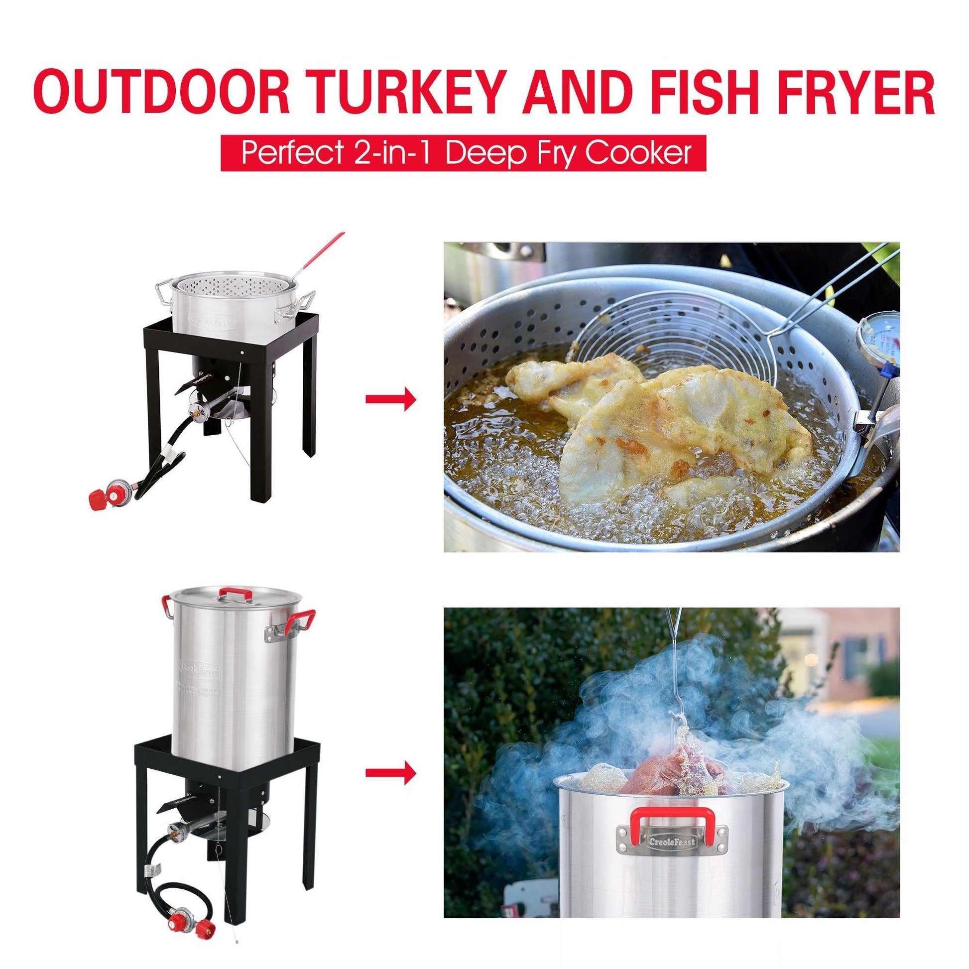 CreoleFeast 30 Qt. Turkey and 10 Qt. Fish Fryer Boiler Steamer Set