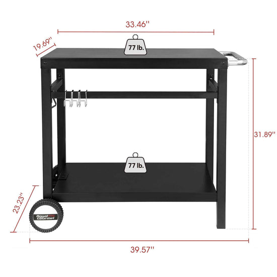 Black Double Shelf Grill Cart with Wheels - Royal Gourmet