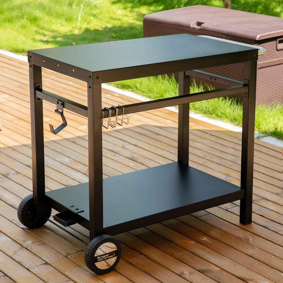 Black Double Shelf Grill Cart with Wheels - Royal Gourmet