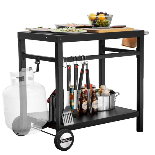 Black Double Shelf Grill Cart with Wheels - Royal Gourmet