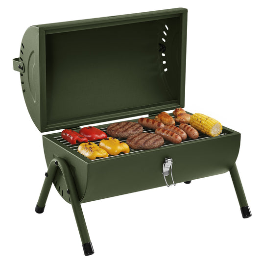 Portable Charcoal Grill with Four Air Vents and Lid Handle, Olive Green