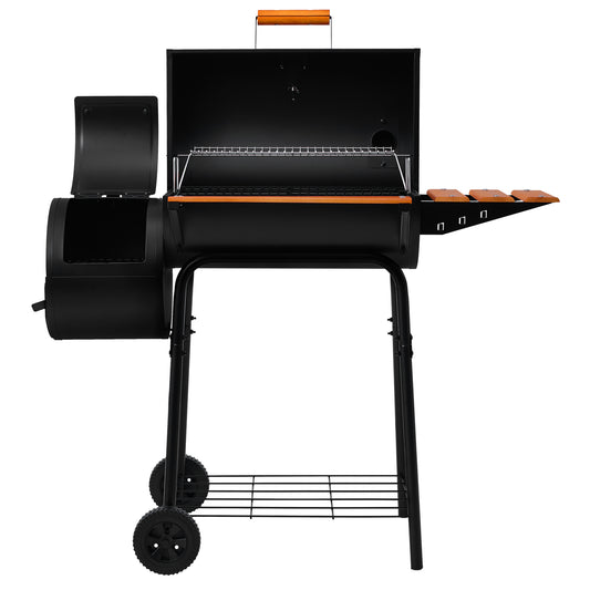 Barrel Charcoal Grill with Offset Smoker， Black
