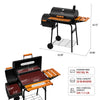 Royal Gourmet Barbecue grill with dimensions and features on a white background