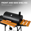 Royal Gourmet Black barbecue grill with wooden shelves on a gray background
