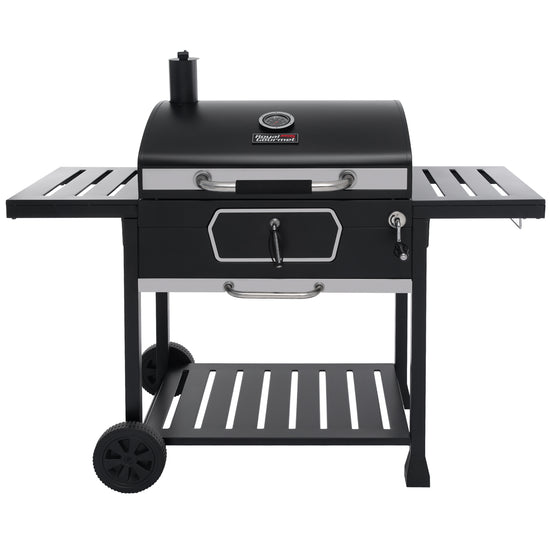 Black barbecue grill with a brand logo Royal Gourmet on a white background