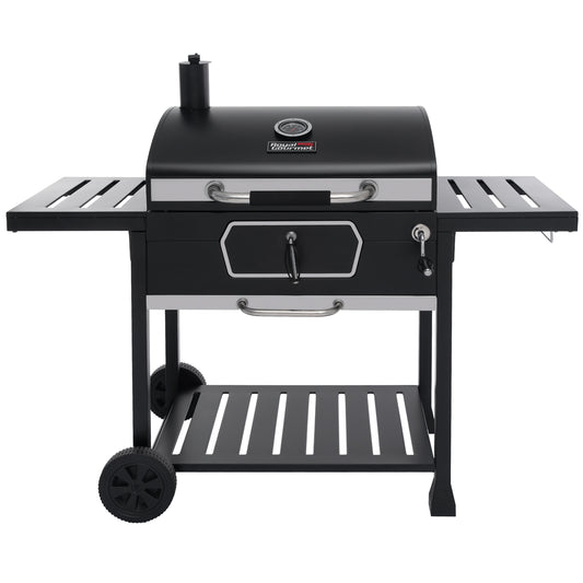Black barbecue grill with a brand logo Royal Gourmet on a white background